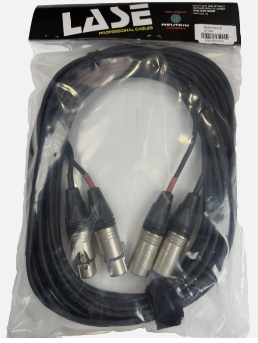LASE 25 Ft Dual Microphone Cable w Genuine NEUTRIK NC3MXX 3Pin XLR M - NC3FXXX F