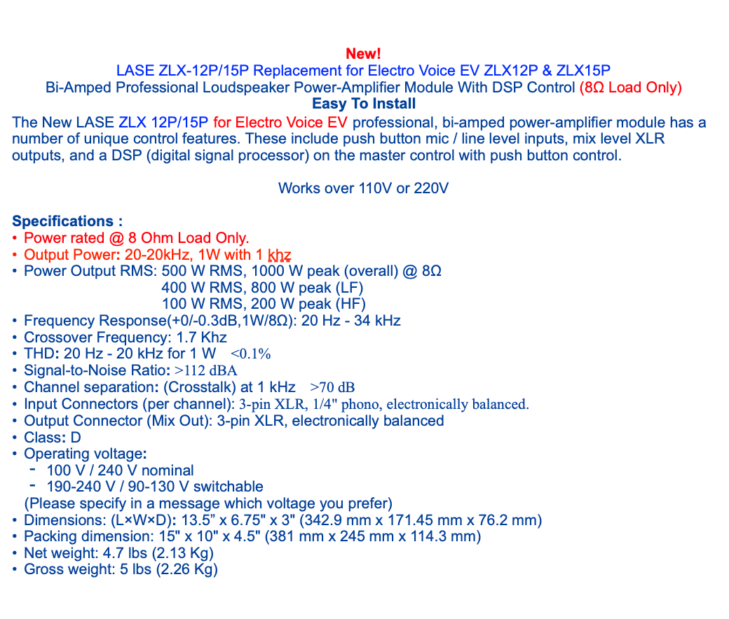 LASE Replacement EV ElectroVoice Amplifier Modules