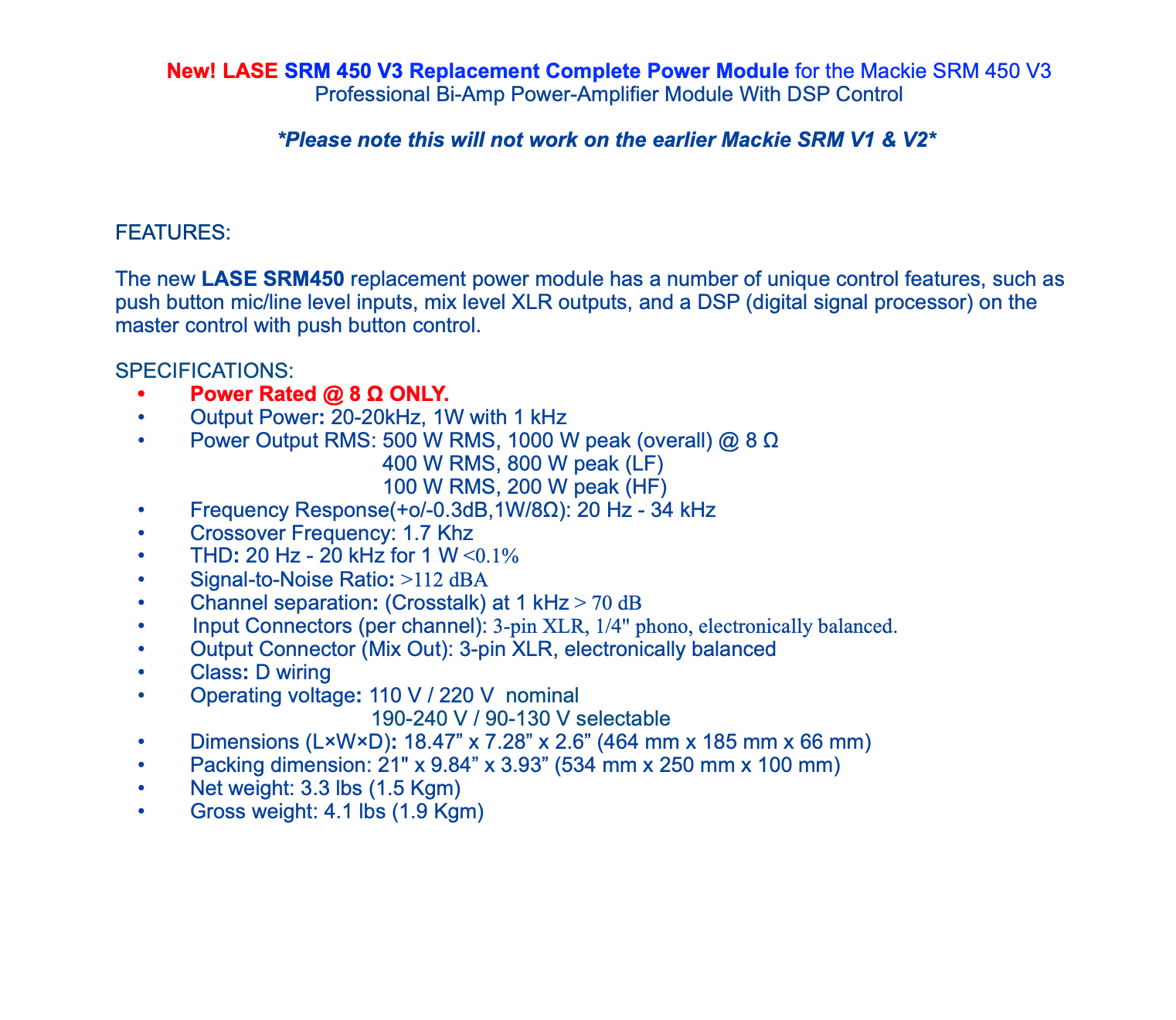 LASE Replacement Mackie Amplifier Modules