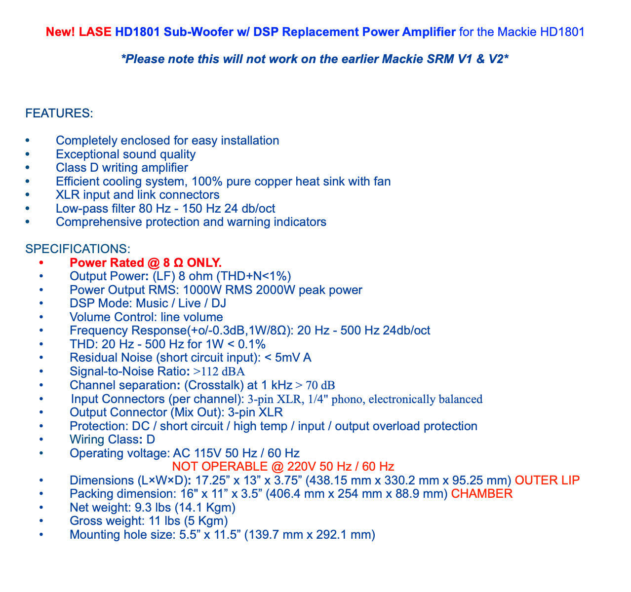 LASE Replacement Mackie Amplifier Modules