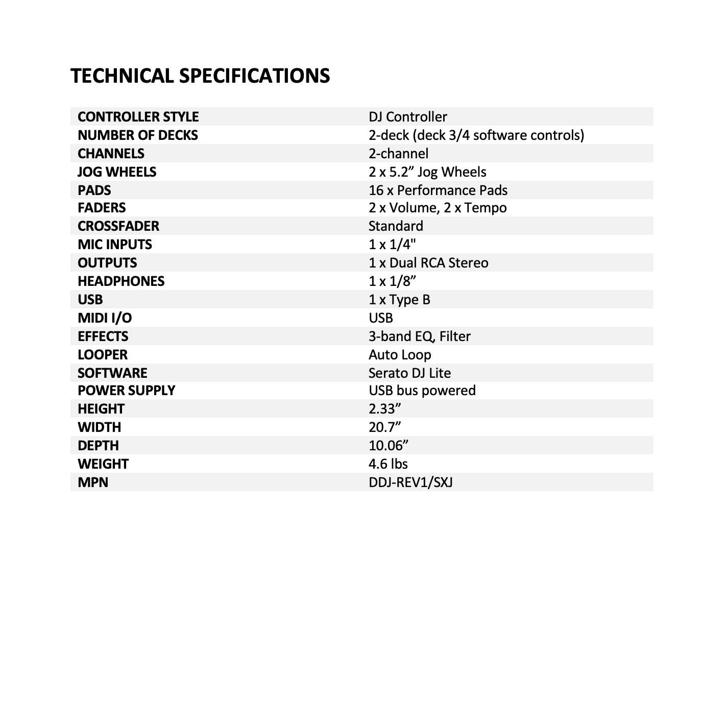 Pioneer DJ DDJ-REV1/SXJ Serato Performance DJ Controller