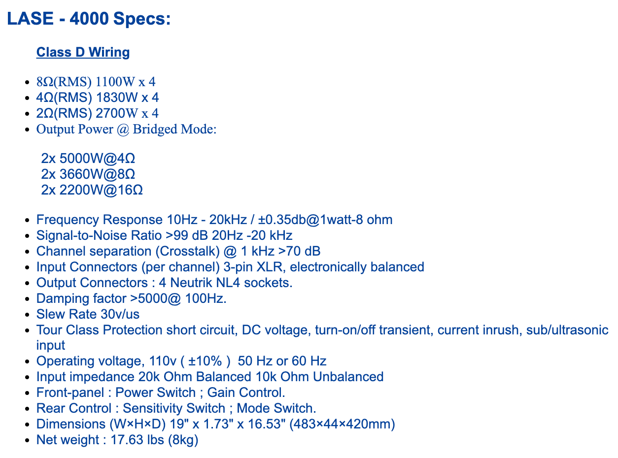 LASE Series Professional Powered 1U Rack Amplifiers