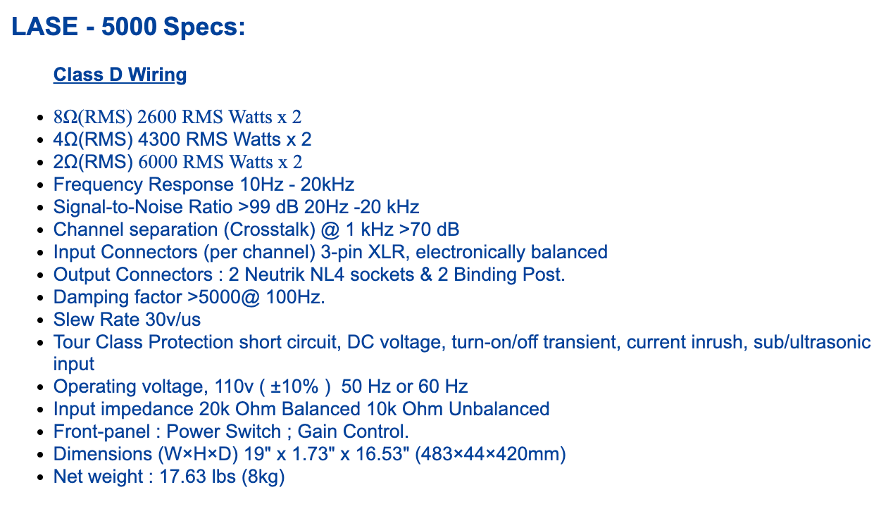 LASE Series Professional Powered 1U Rack Amplifiers