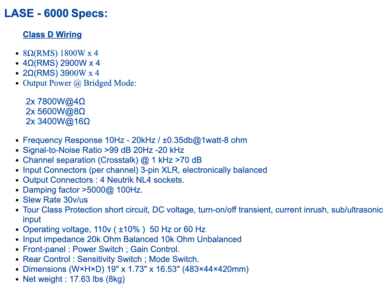 LASE Series Professional Powered 1U Rack Amplifiers