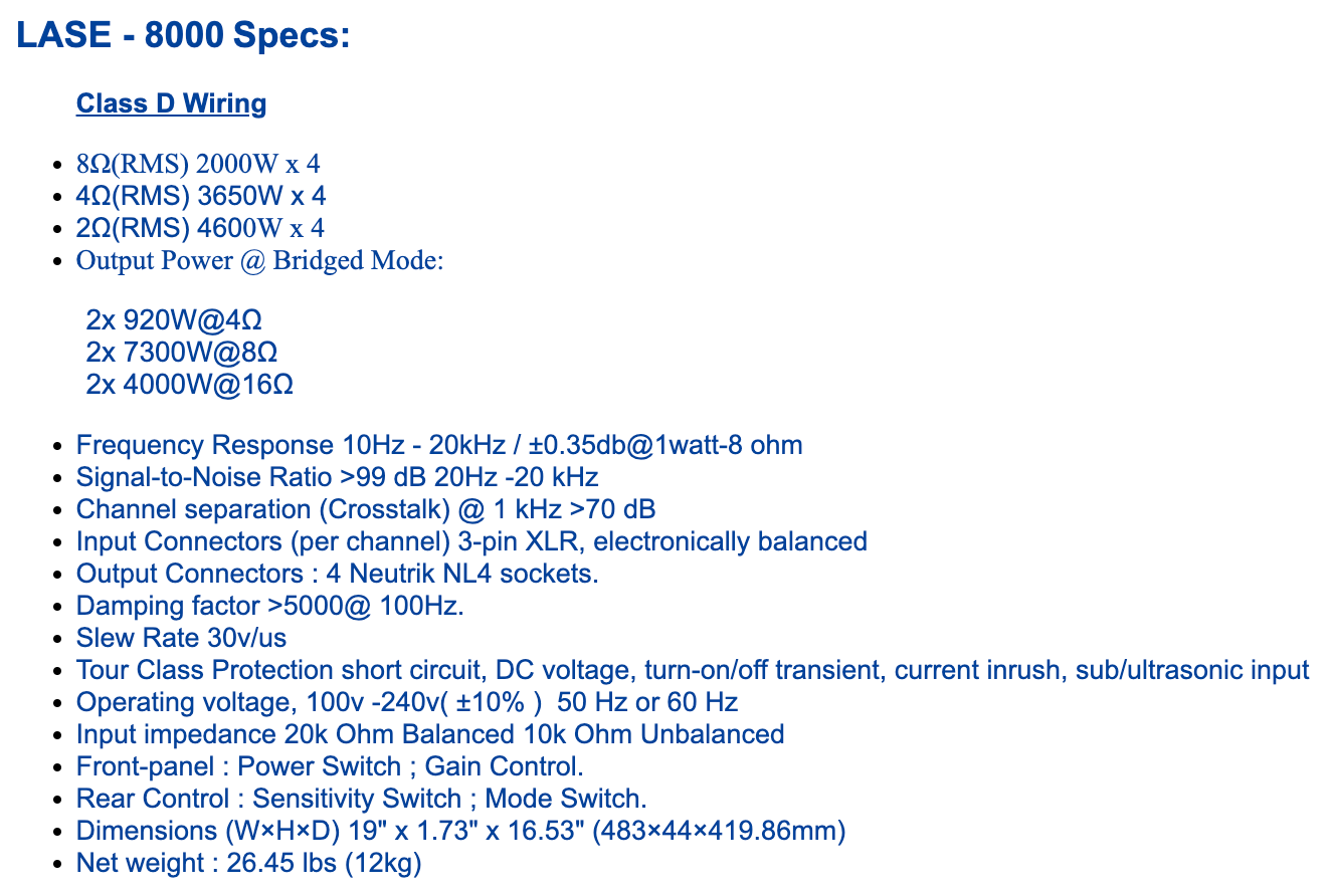 LASE Series Professional Powered 1U Rack Amplifiers