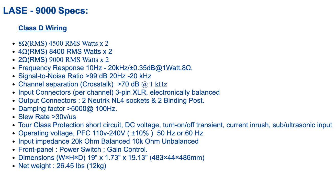 LASE Series Professional Powered 1U Rack Amplifiers