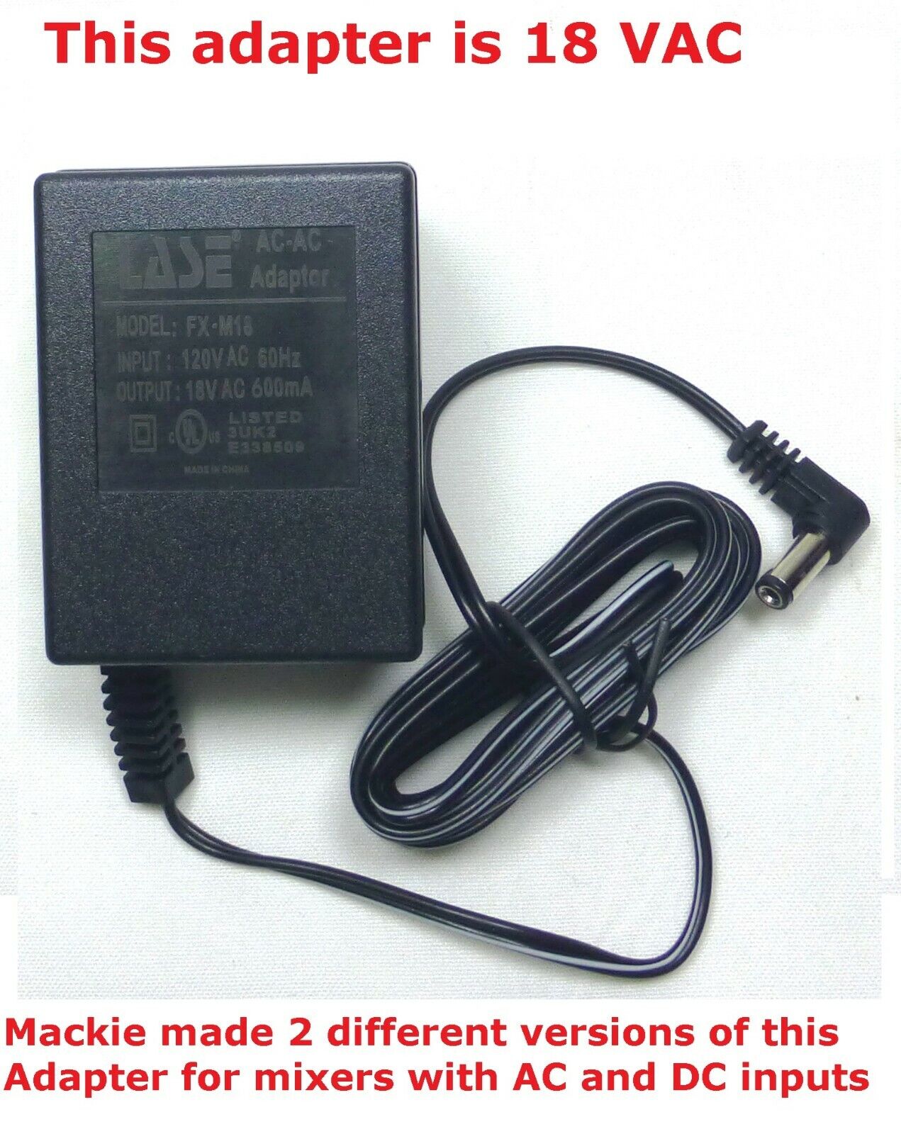 LASE Replacement Power Supply for Mackie Mix5, Mix8, Mix12FX Mixer 18V AC