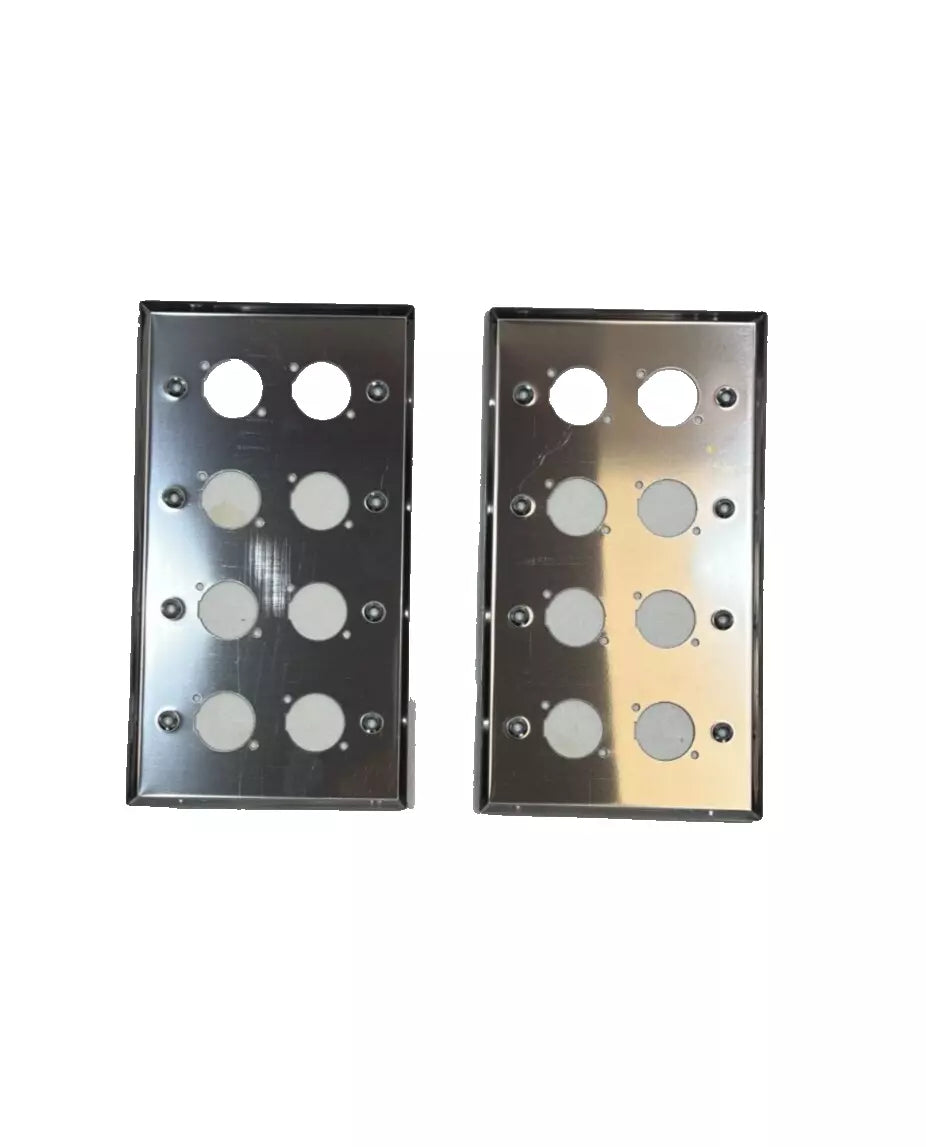 (2) Two Quad Gang Blank Wall Plate Eight XLR Male / Female "D" Stainless Steel