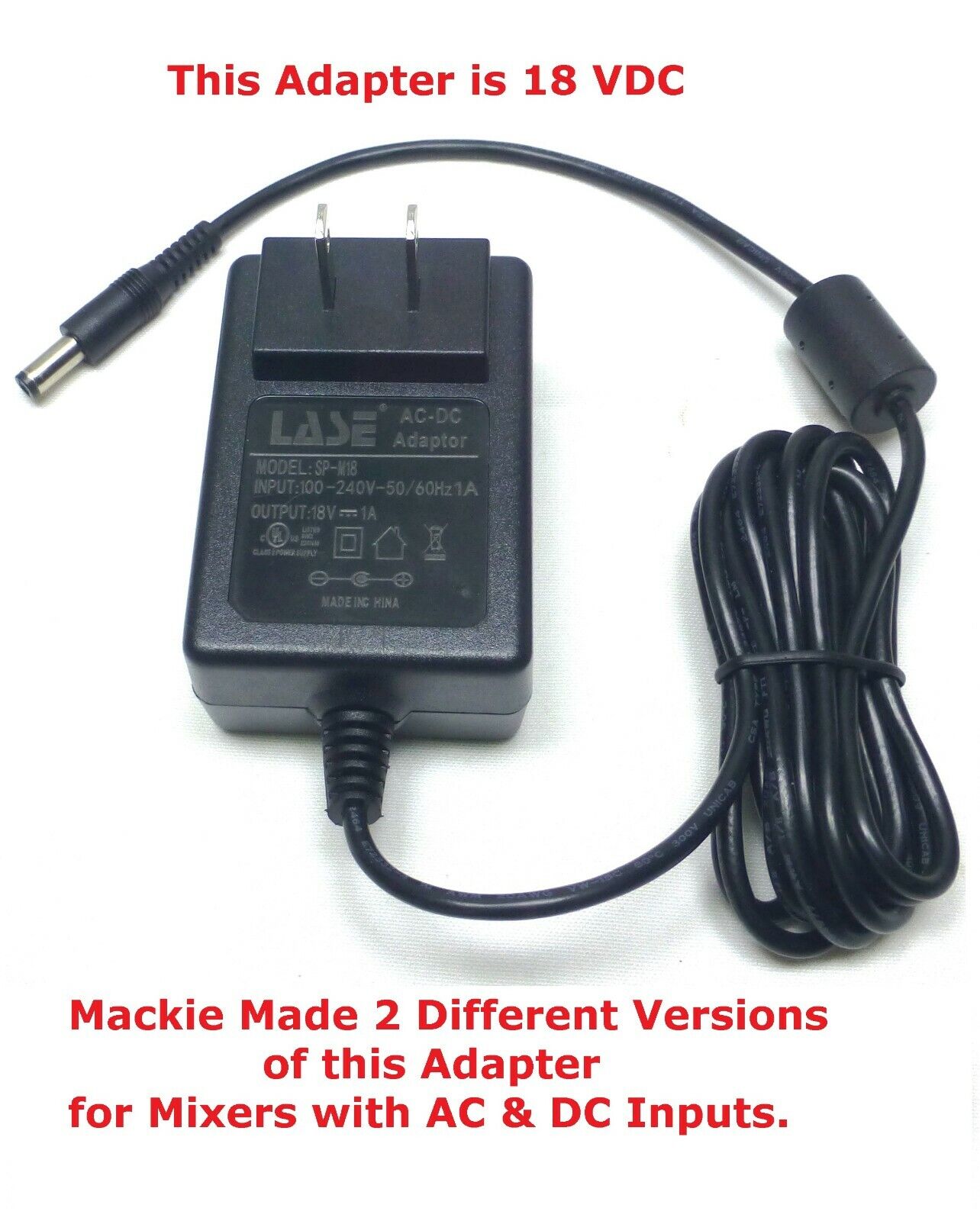 LASE Compatible Replacement Power Supply Mackie Mix5,Mix8,Mix12FX Mixer -18V DC