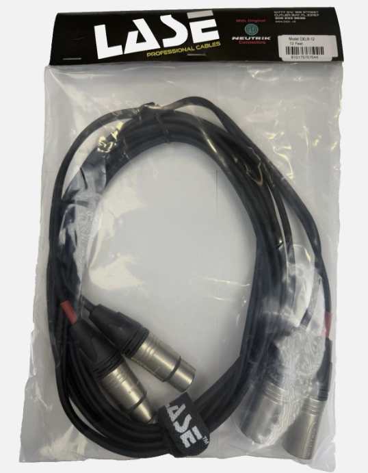 LASE 12 Ft Dual Microphone Cable w Genuine NEUTRIK NC3MXX 3Pin XLR M - NC3FXXX F