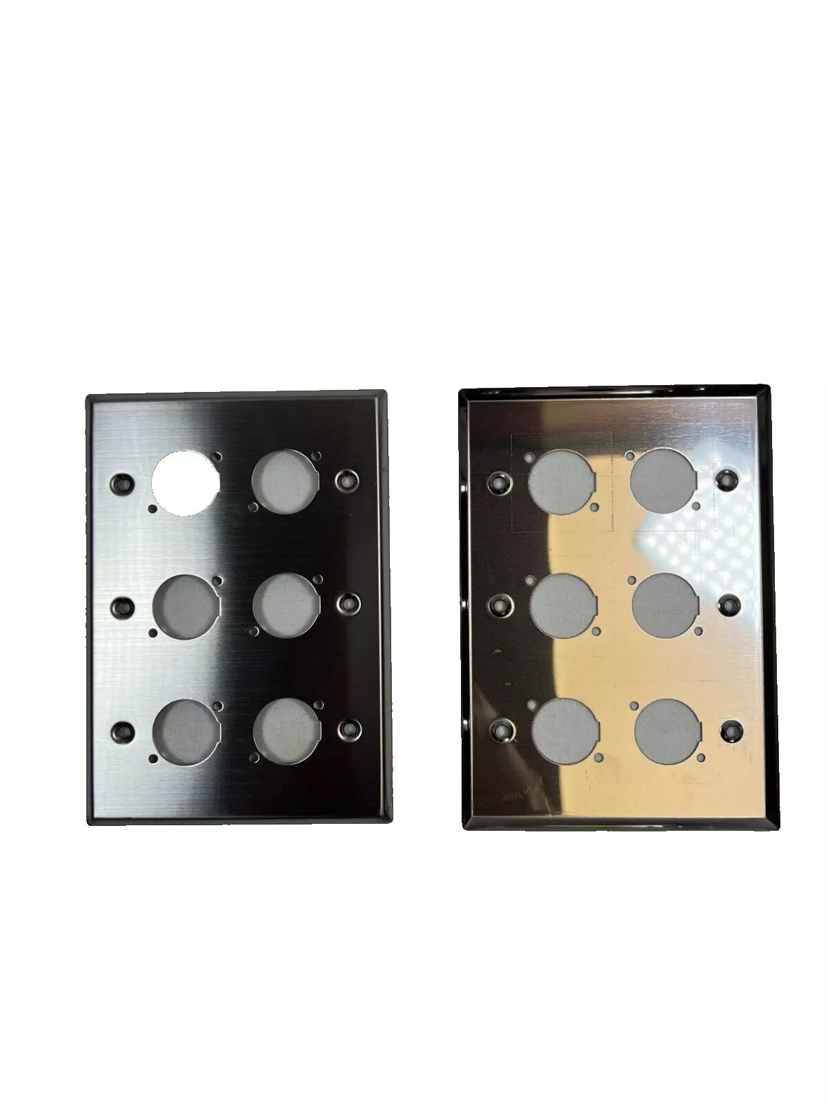 (2) Two Triple Gang Blank Wall Plate Six XLR Male / Female "D" Stainless Steel