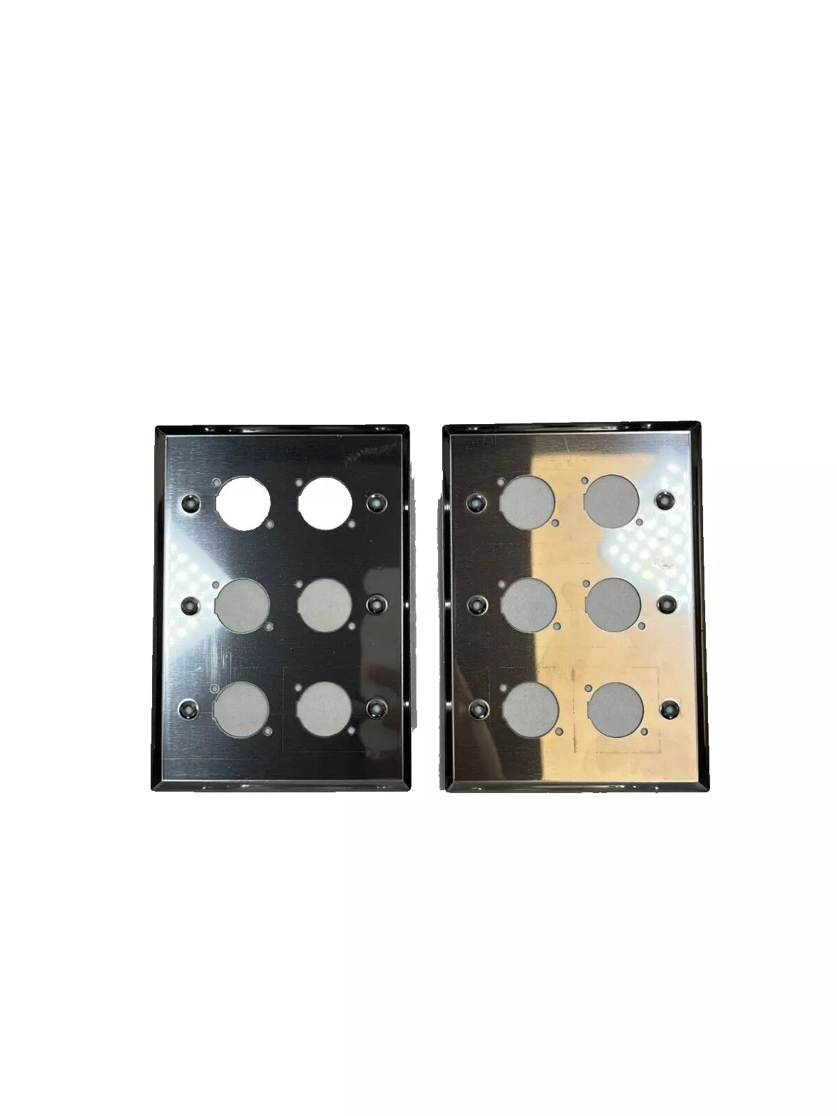 (2) Two Triple Gang Blank Wall Plate Six XLR Male / Female "D" Stainless Steel